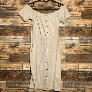 Say What M Medium tan off shoulder button up midi dress